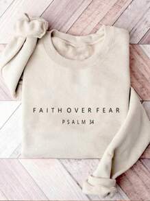 INAWLY 1 件套《信仰战胜恐惧》圣经诗句印花保暖圆领运动衫、长袖上衣