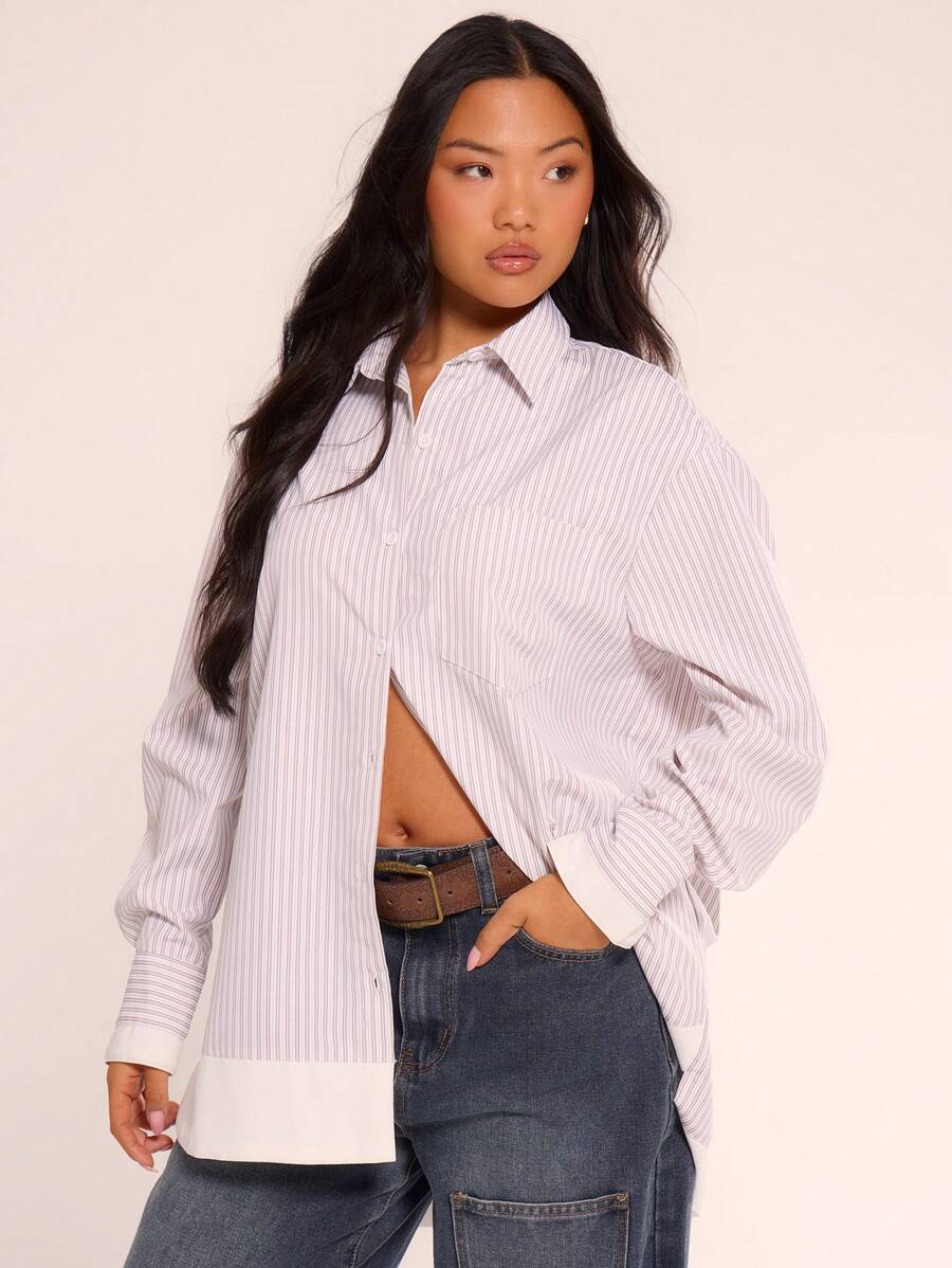 MUSERA Áo sơ mi cài cúc bằng vải cotton poplin, thích hợp cho kỳ nghỉ xuân hè. - Màu Xám nhạt - Xem 1