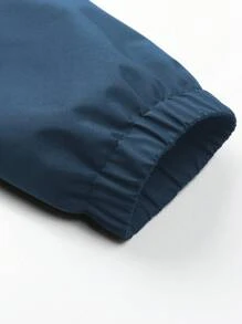 Manfinity Homme Áo khoác ấm có khóa kéo co giãn màu trơn tối giản dành cho nam - Màu xanh hải quân - Xem 4