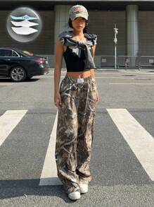 Muchica Pantalones anchos de pierna estampados tejidos para mujeres - Multicolor - Ver 1