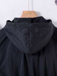 Sparklyn Tween Girl Flap Pocket Drop Shoulder Hooded Jacket, School, Campus, College - Black - View 4