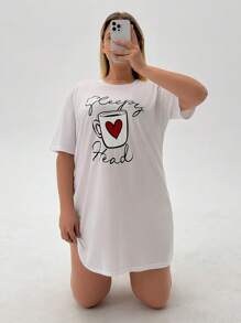 RueChic Cottnline Coffee & Letter Printed Loungewear Dress - Multicolor - View 5