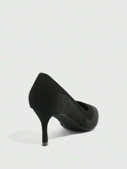CUCCOO SZL New Pointed Toe Horse Hair Pumps For Women, Sexy Thin High Heels Black Slip-On Ladies Shoes Spring Shoes Spring Break Easter