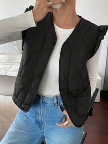 Siren Gaze 女士休闲纯色无袖夹克，冬季 - 黑色 - 查看 7