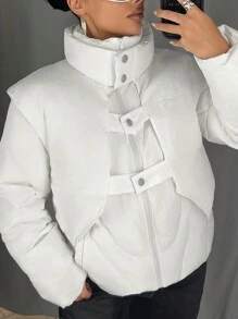 SHEIN ICON 休闲纯色宽松可拆卸冬季夹克 - 白色 - 查看 4