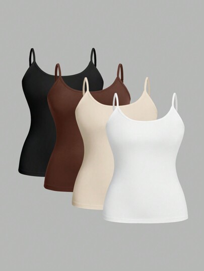 SHEIN EZwear 4 sztuki Plus Size Women's Casual Tight Fitting Cami Top, odpowiednie na lato