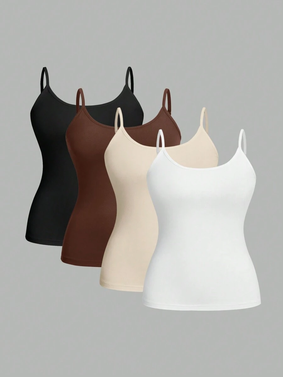 SHEIN EZwear 4 chiếc áo ba lỗ bó sát thường ngày cỡ lớn dành cho nữ, thích hợp cho mùa hè - Nhiều màu - Xem 1