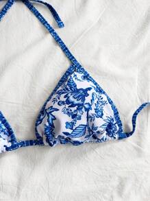 Soleia 2 piezas Conjunto de bikini estampado de vacaciones para mujer