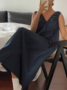 Livesso Vestido largo sin mangas con diseño de pliegues simples para uso doméstico