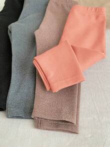 SHEIN LMoss Kids LMoss Buy 1 Get 3 Knit Solid Color Elastic Leggings For Young Girls - Orange - View 4