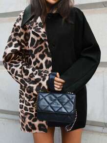 SHEIN Clasi Chaqueta regular de manga larga de uso versátil y casual con botones y estampado de leopardo para mujer