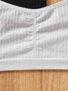 SHEIN 4pcs/Set Tween Girl Simple Comfy Ruched Soft Touch Camisoles, Suitable For Pubescent Child & Student - Black and White - View 3