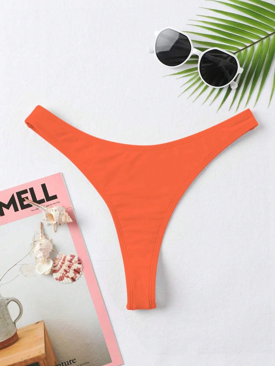 SHEIN Swim 夏季海灘高腰丁字褲比基尼底褲，泳衣