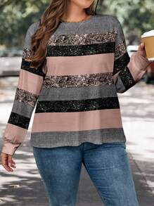 SHEIN LUNE Maglietta a maniche lunghe larga e ampia con stampa all-over, scollo rotondo, casual, per donne taglie forti, autunno/inverno