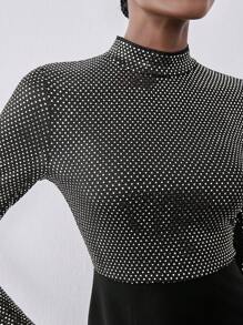 SHEIN Unity Abito elegante dritto in maglia metallica di lusso, abito lungo elegante e lucido, abito aderente a collo tondo, abito aderente con scollo a V e maniche a campana con paillettes, abito da festa per feste di vacanza, vestito lungo da donna per l'autunno - nero - Visualizzare 7