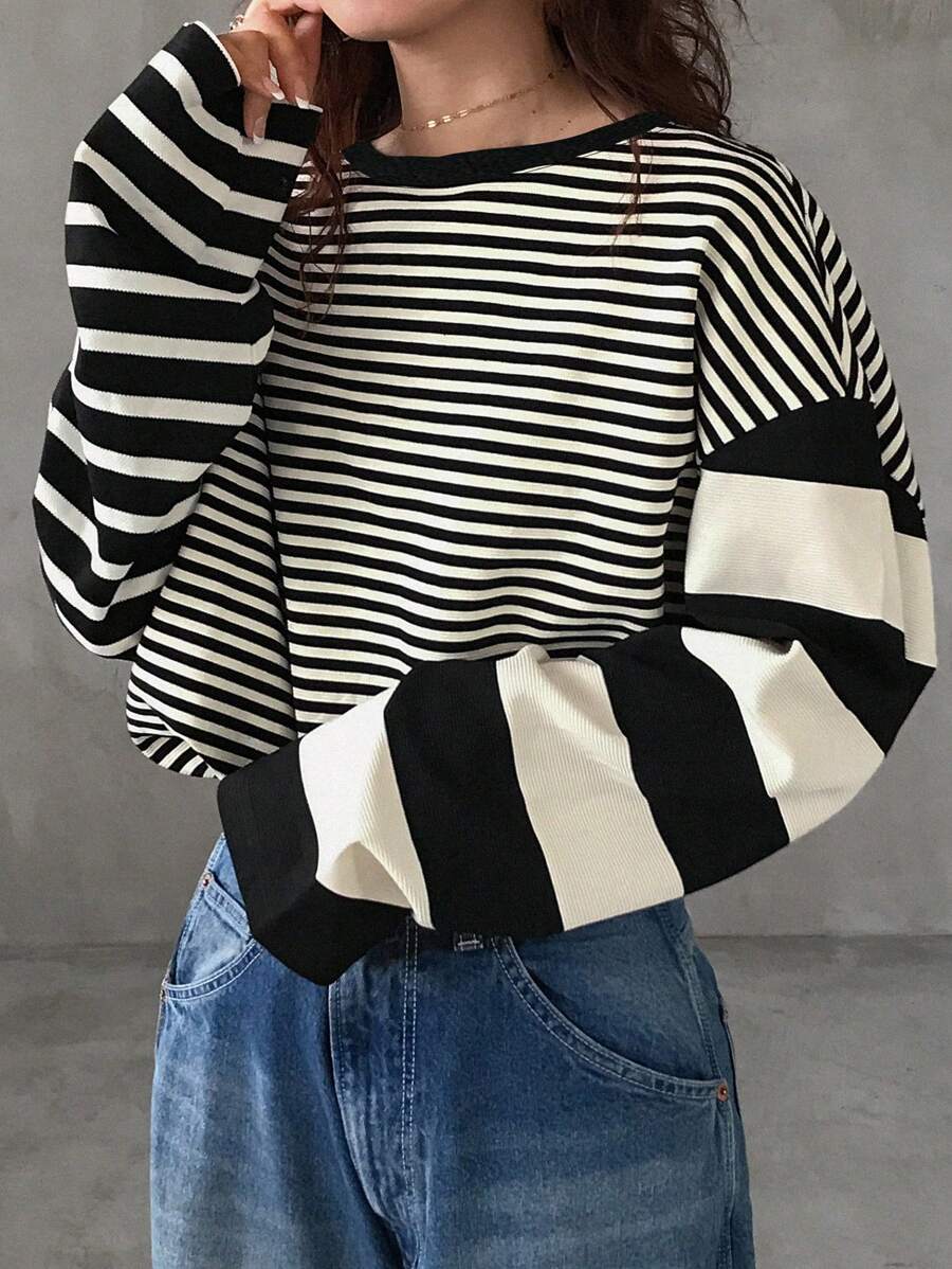 FRIFUL 女士条纹长袖T恤，休闲时尚，适合日常穿着，秋季服装