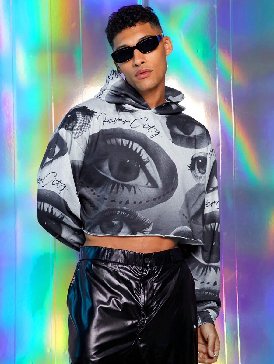 FeverCity Men's Digital Print Short Hooded Sweatshirt, For Fall Winter - Multicolor - View 1