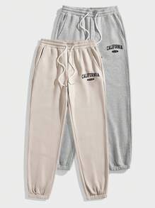 Manfinity VCAY 2 Stücke Herren gestrickte figurbetonte gerade Jogginghose, geeignet für Herbst/Winter