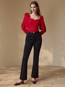 MOTF PREMIUM Blusa de hombros con lazo de cintura ajustada para ropa de Año Nuevo