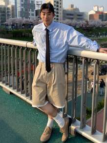 DAZY Men's Commuter Style Solid Blue Office Shirt,Fall Clothes Long Sleeve Men Shirt - Blue - View 4