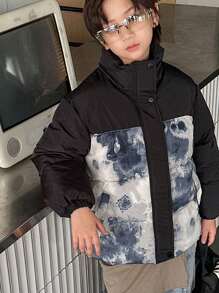 Plus Size Loose Casual Minimal Comfort Color Block Tie Dye Pattern Thick Warm Jacket For Autumn/Winter