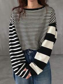 FRIFUL 女士条纹长袖T恤，休闲时尚，适合日常穿着，秋季服装