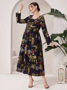Al Najma Plant Print Long Casual Vacation Dress