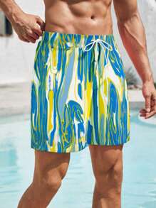Surfspeed Men's Vacation Full Pattern Print Drawstring Waist Loose Beach Shorts,Hawaiian - Multicolor - View 3