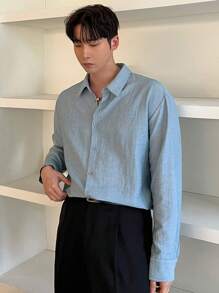 DAZY Men's Textured Patterned Blue Shirt Long Sleeve Men Shirt Fall,Winter - Blue - View 4