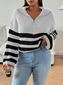 Calvaya Suéter tejido con medio cierre de cremallera, versátil para mujer, de estilo oversized, nuevo para otoño/invierno