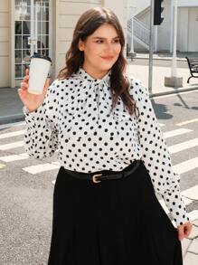SHEIN MOD Plus Size Vintage Romantic Cute Bowknot Blouse For Women, Suitable For Commuting, Casual, Modern Urban, Elegant Party