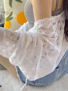 DAZY Women's Textured Fabric Ultra Short Cardigan, White, Spring/Summer - White - View 8