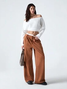 SHEIN EZwear Pantalones rectos elegantes de oficina para mujer con bolsillos y cinturón de color a bloque