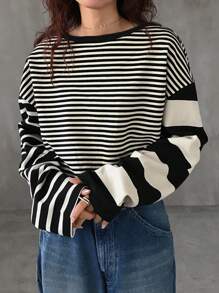 FRIFUL 女士条纹长袖T恤，休闲时尚，适合日常穿着，秋季服装