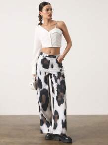 SHEIN Unity Damen Farbblock Taschen Weite Bein Loose Lässig Office Hose