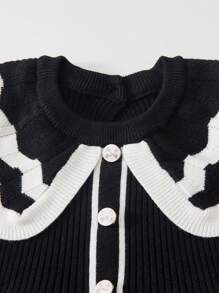 SHEIN Robe pull en tricot à col volant, manches longues, style décontracté élégant pour bébé fille. Matériau doux, adapté pour le port quotidien, l'extérieur, les voyages, les vacances, la maison, la garderie, l'école, les fêtes - Noir - Voir 6