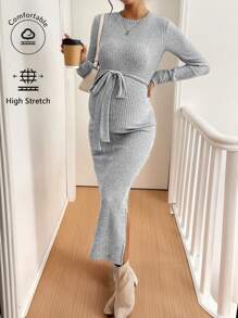 SHEIN Maternity Casual Solid Color Side Slit Bodycon Dress, Autumn/Winter