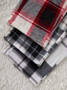 3pcs Women Plaid Print Flannel Pajama Set