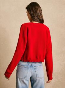 Poéselle 新款春秋多巴胺开衫，高品质柔软触感金扣休闲宽松针织毛衣女 - 紅色 - 查看 4