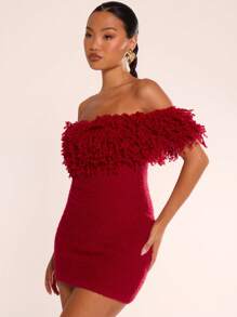 MUSERA Women Sweater Dresses Elegant Spring Sexy Cute Boho Beach Vacation Fluffy Knit Neckline - Red - View 2