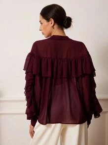 Aveloria Rosie Elegant & Delicate Chiffon Ruffled Tie-Front Blouse For Women, Suitable For Spring, Valentine's Day - Red Violet - View 7