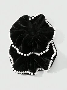 ROMWE Kawaii 2pcs Gothic Style White Faux Pearl & Black Elegant Hair Scrunchies, Fashionable & Casual For Women, Suitable For Daily Wear And Gifts