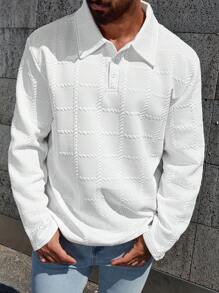 Manfinity Homme Áo thun polo tay dài cài nút trơn màu trơn cỡ lớn cho nam, thích hợp đi chơi, mặc vào mùa thu - trắng - Xem 4