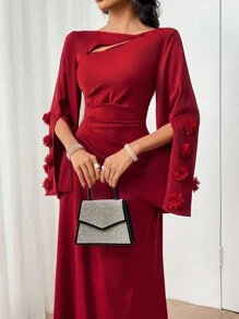 Modelyn Vestido ajustado de estilo árabe de unicolor con diseño calado para mujer