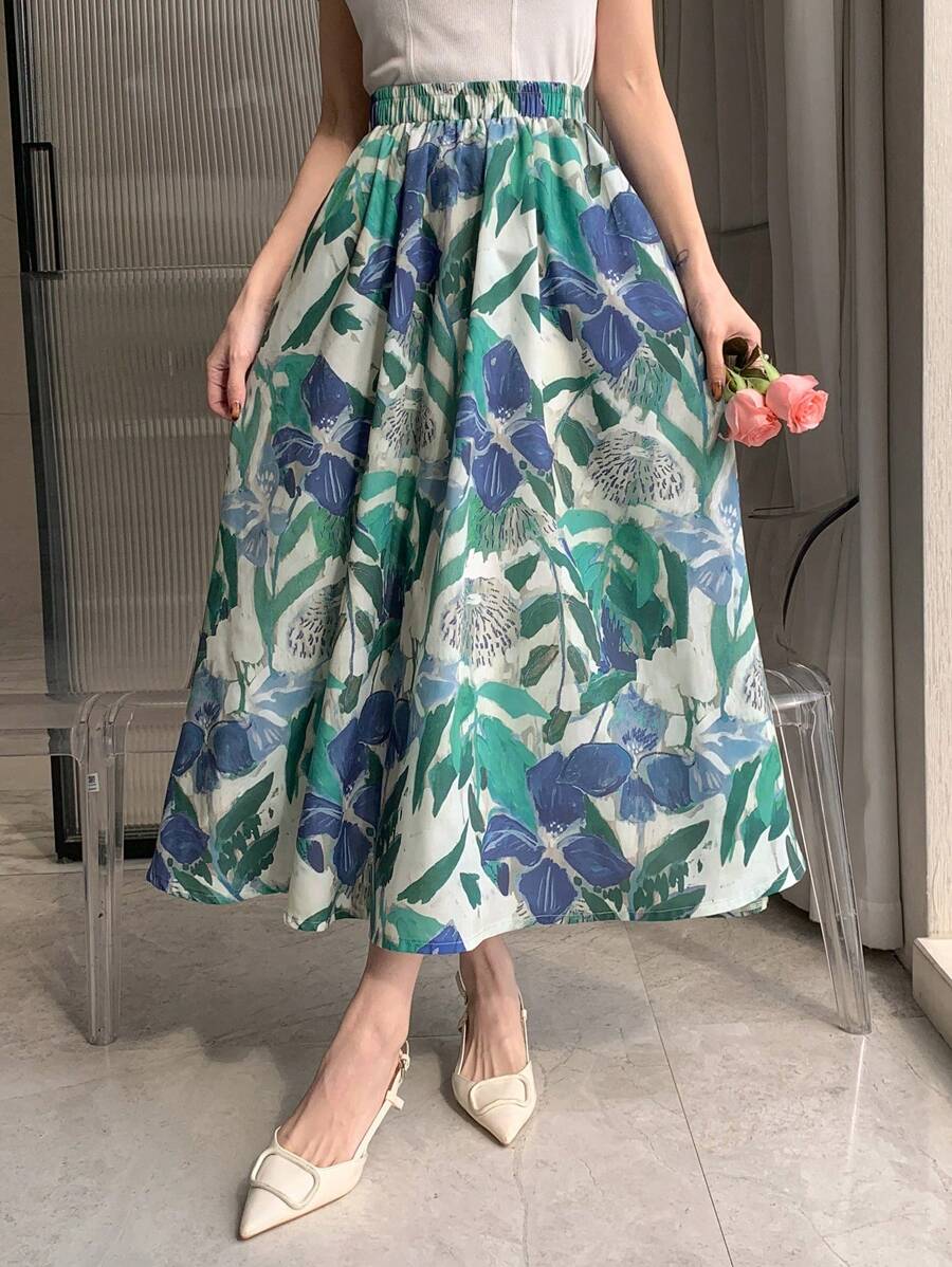 DAZY All-Over Print A-Line Elastic Waist Women Skirt Floral