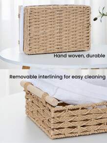 1pc Handle Paper Rope Storage Basket, Suitable For Decorative Storage & Organization, Toilet Tank Top Tissue Storage.