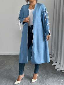 Flirla Plus Size Elegant Bowknot Long Lightweight Jacket For Women