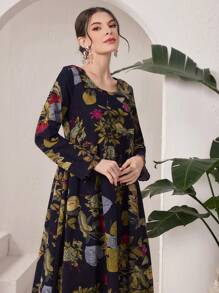Al Najma Plant Print Long Casual Vacation Dress
