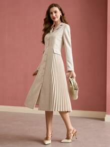 MOTF PREMIUM VESTIDO CON BOTONES Y PLIEGUES EN CONTRASTE