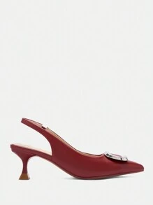 CUCCOO BIZCHIC Stilettos à boucle argentée à bout pointu sexy rouge pour les banquets et soirées de la Saint-Valentin - Rouge Casaque - Voir 6